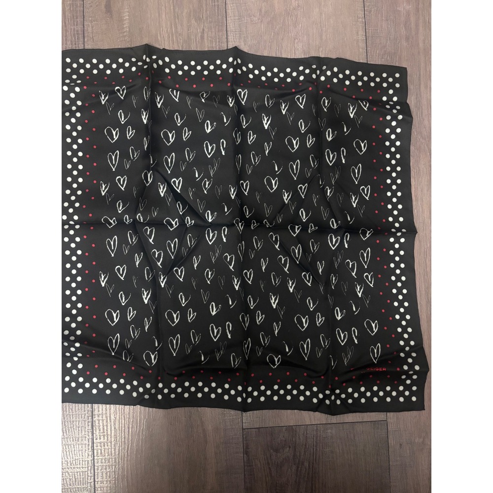 Kurt Geiger Silk Scarf Bandana Heart Print Black